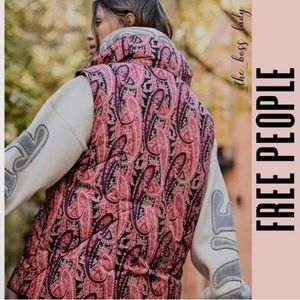 NWOT Free People Flora Paisley Puffer Vest Black Rose color XS Brand New